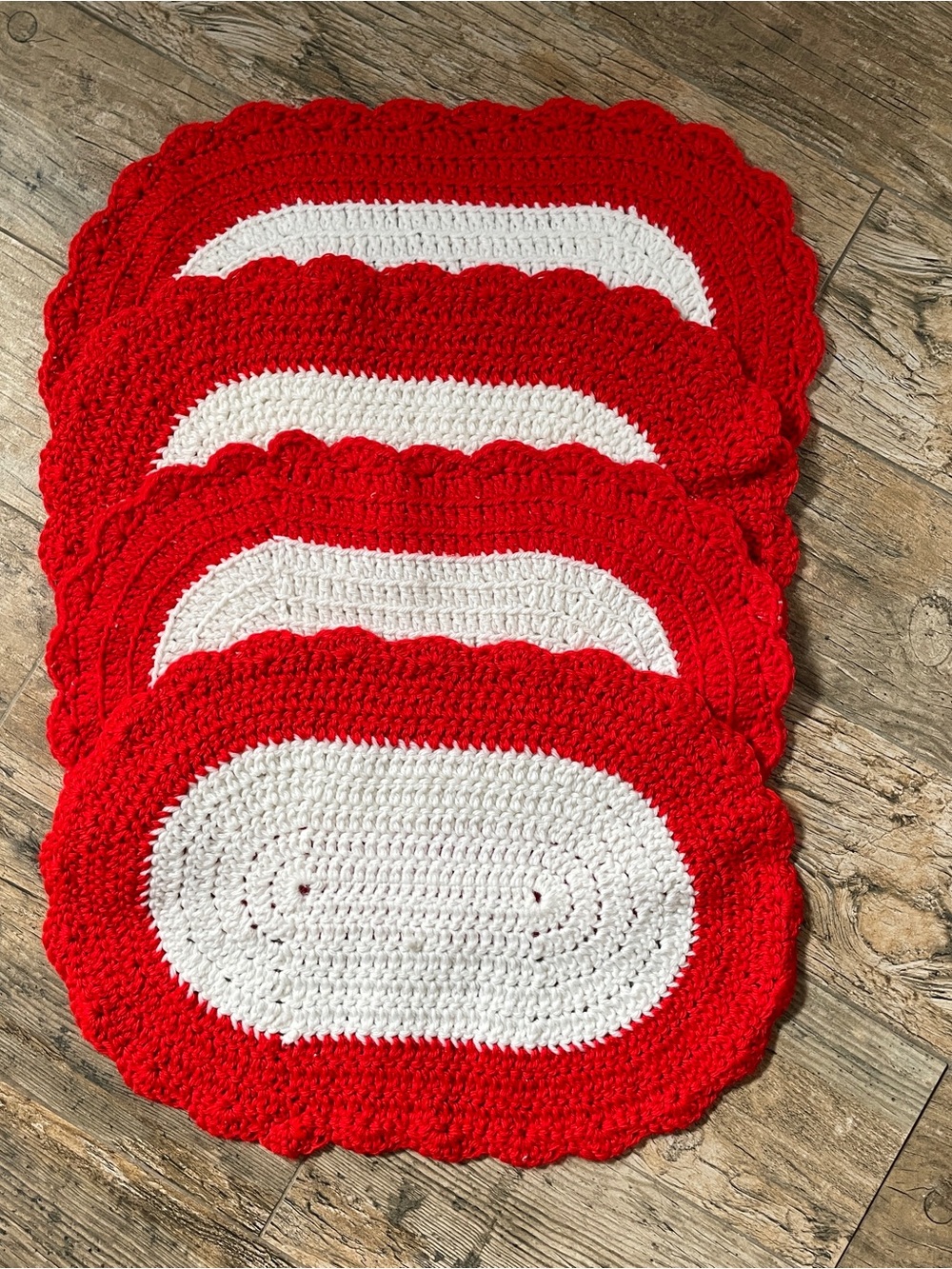 Handmade Red & White Crochet Placemats - Set of 4